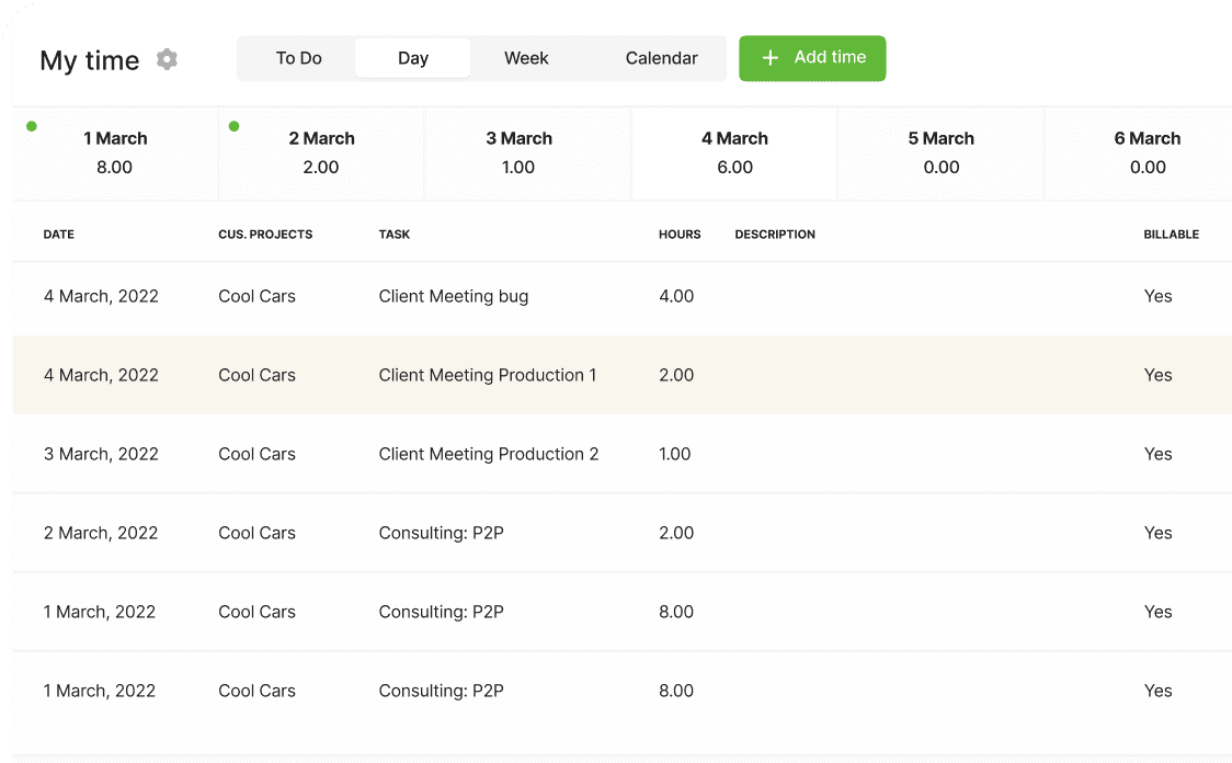 Time tracking system for managing hours across clients and projects with manual or timer-based entry